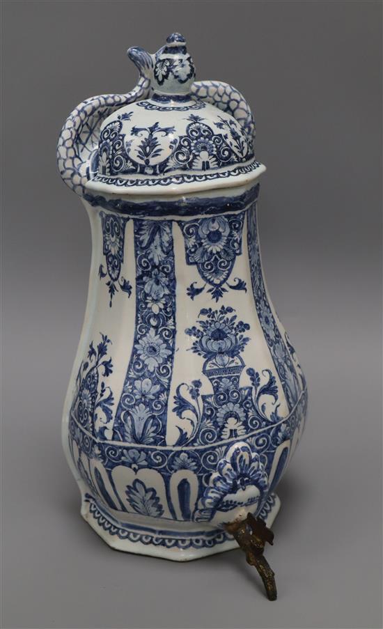 An 18th century Delft blue and white cistern overall height 37cm